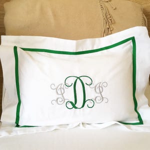 Monogram Boudoir Pillow Sham with Ribbon Trim / Monogram Bedding / Baby Gift / Boudoir Pillow / Lumbar / Baby Pillow image 2
