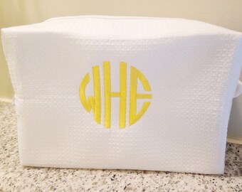 Monogram Waffle Weave Cosmetic Bag - Makeup Bag / Graduation Gift