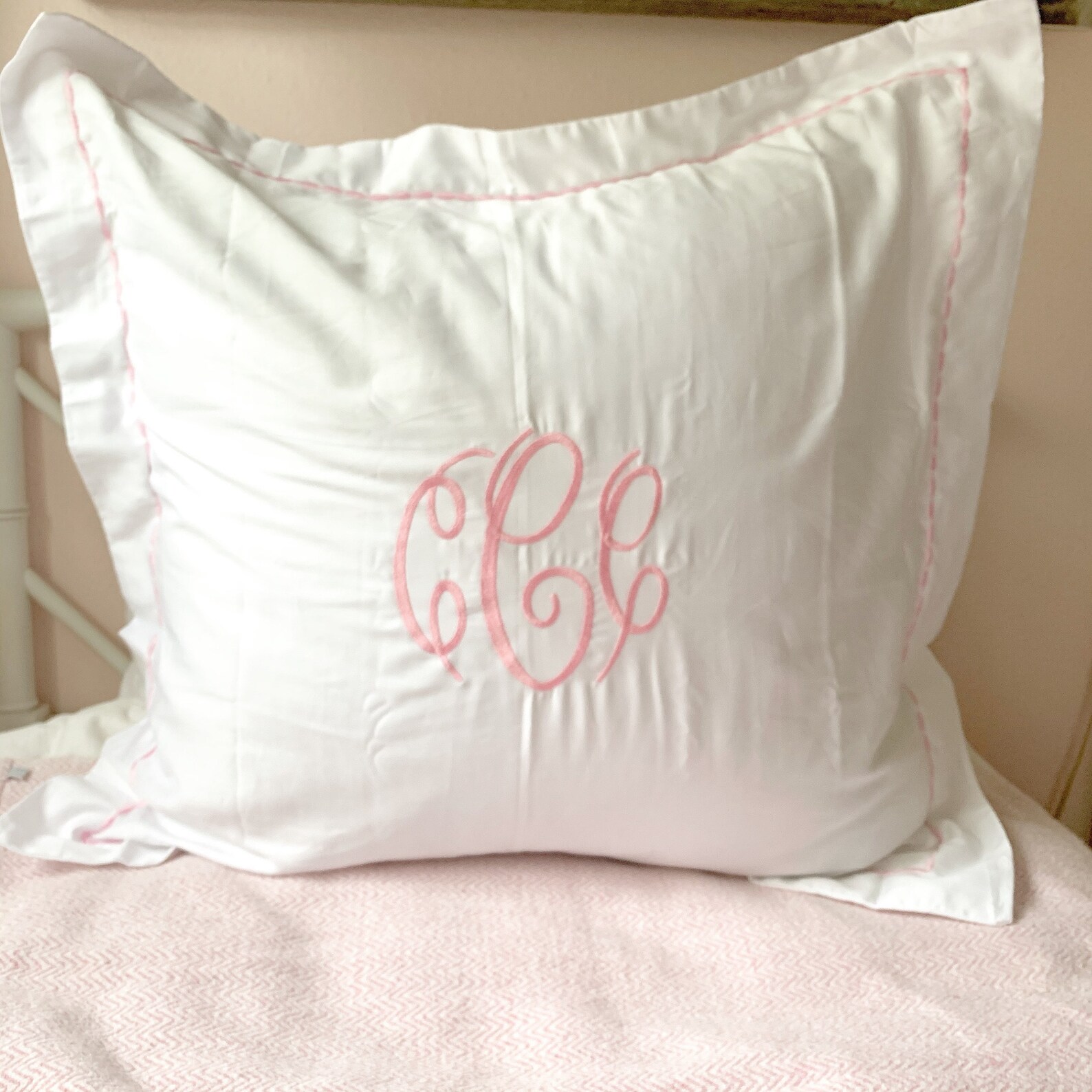 Monogram Euro Pillow Sham With Custom Embroidered Border / Etsy