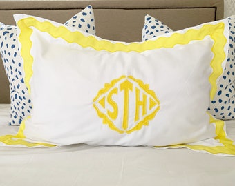 Applique Monogram Standard Pillow Sham with Scalloped Ribbon Trim / Monogram Bedding / Applique Sham