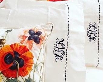 Monogram Extra Long Twin Sheet Set with Custom Embroidered Border / Monogram Bedding / Dorm Room