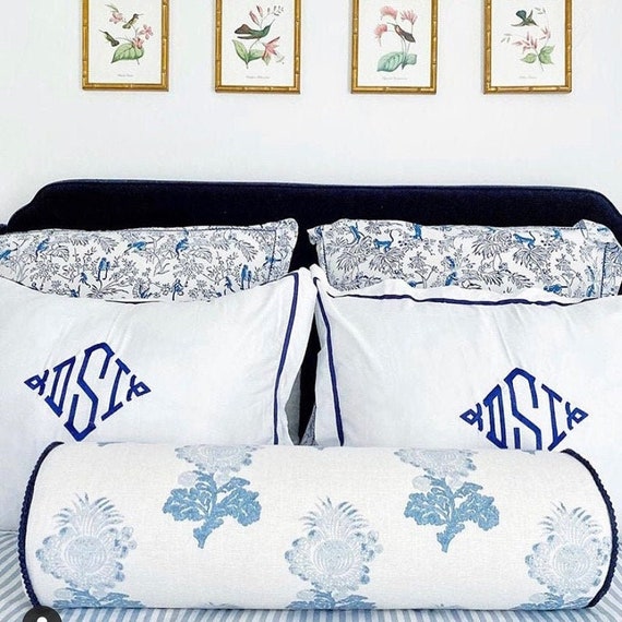 Monogram Standard Pillow Sham with Ribbon Trim / Monogram Bedding / Wedding Gift / Graduation Gift