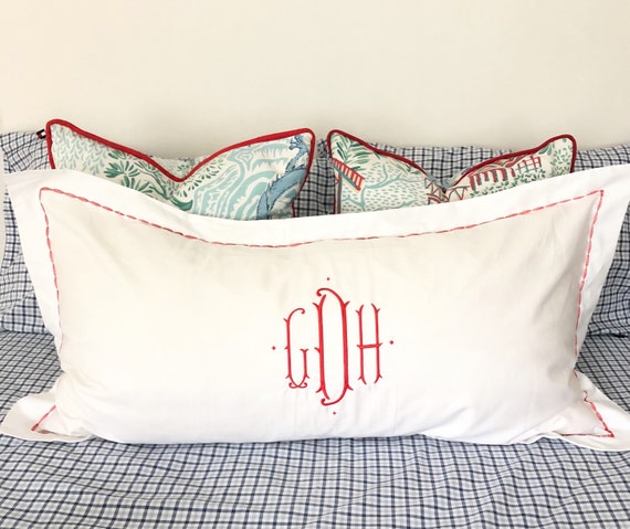 Monogram King Pillow Sham with Custom Embroidered Border / Monogram Bedding