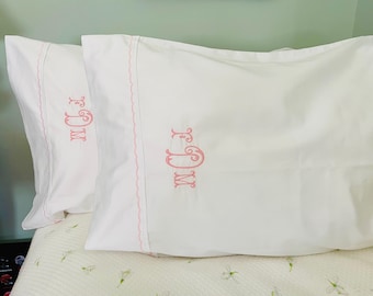 Monogram Extra Long Twin Sheet Set with Custom Embroidered Border / Dorm Bedding