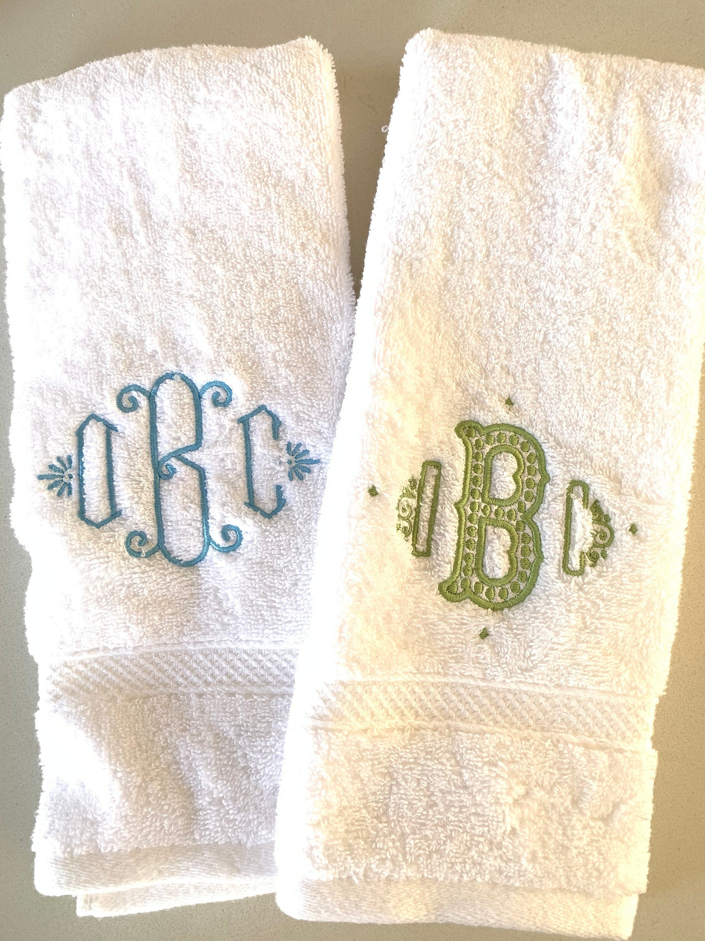 Monogram Terry Cloth Hand Towel With Ribbon Trim / Guest Towel 