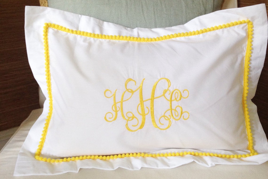 Monogram Baby Pillow Sham With Mini Pom Pom Trim / Monogram Etsy