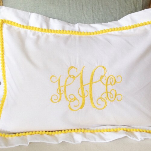 Monogram King Pillow Sham With Ribbon Trim / Monogram Bedding Etsy
