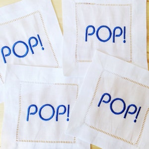 Monogram Hemstitch Cocktail Napkins embroidered Pop! / Monogram Gift - Set of 4