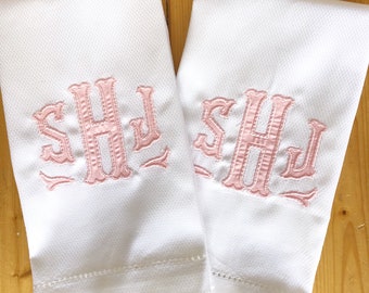 Monogram Applique Hand Towel with hemstitch / Guest Towel