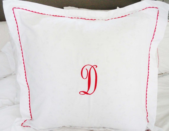 Monogram Euro Pillow Sham with Custom Embroidered Border / Monogram Bedding