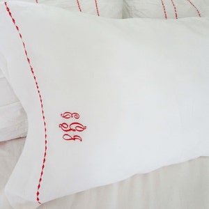 Monogram Standard Pillow Cases with Custom Embroidered Border / Monogram Bedding - Set of 2 / Personalized Gift