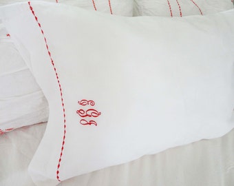 Monogram Standard Pillow Cases with Custom Embroidered Border / Monogram Bedding - Set of 2 / Personalized Gift