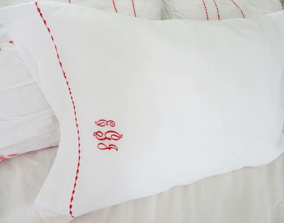 Monogram Standard Pillow Cases with Custom Embroidered Border / Monogram Bedding - Set of 2 / Personalized Gift