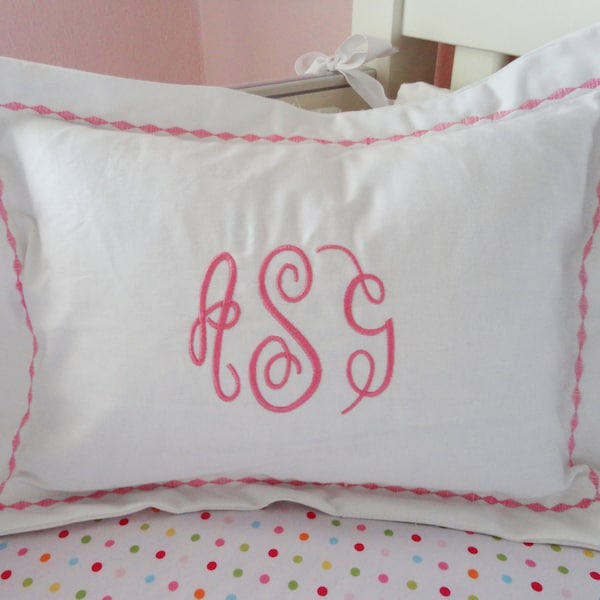 Monogram Baby Pillow Sham with Custom Embroidered Border / Monogram Bedding / Baby Girl Gift / Baby Boy Gift