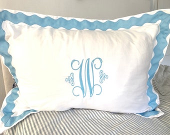 Monogram Standard Pillow Sham with Scalloped  Trim