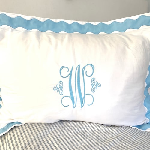 Monogram King Pillow Sham With Ribbon Trim / Monogram Bedding Etsy