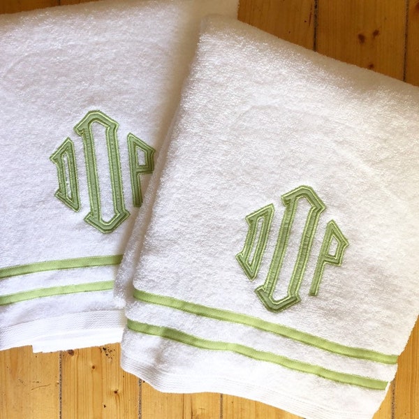 Monogram Applique Terry Cloth Bath Towel with Ribbon Trim / Guest Towel