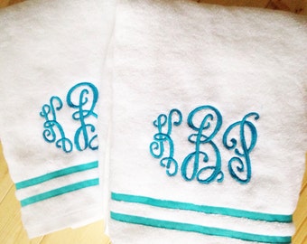 Monogram Bath Towel with Ribbon Trim / Graduation Gift