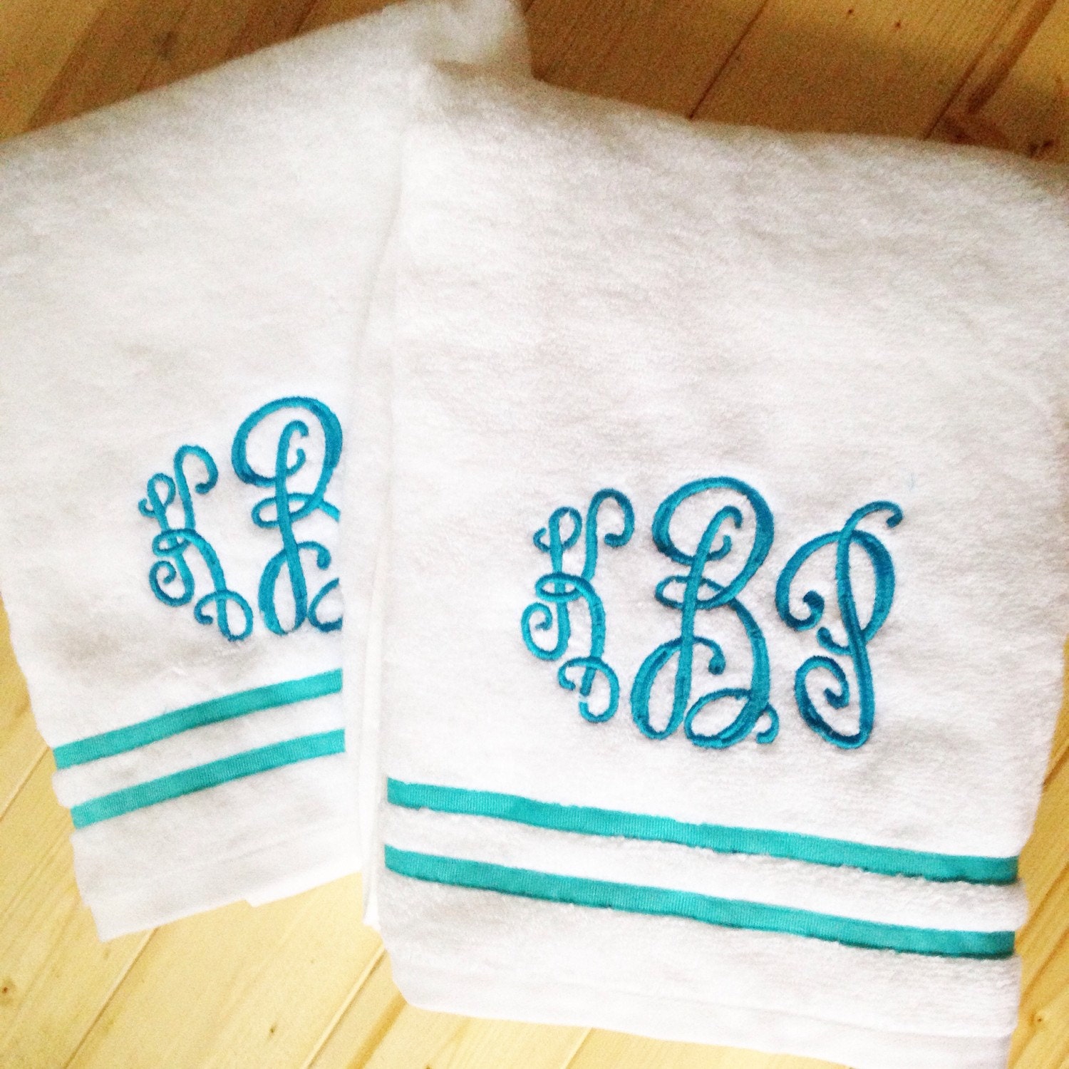 Monogram Applique Terry Cloth Hand Towel With Ribbon Trim / Guest Towel 