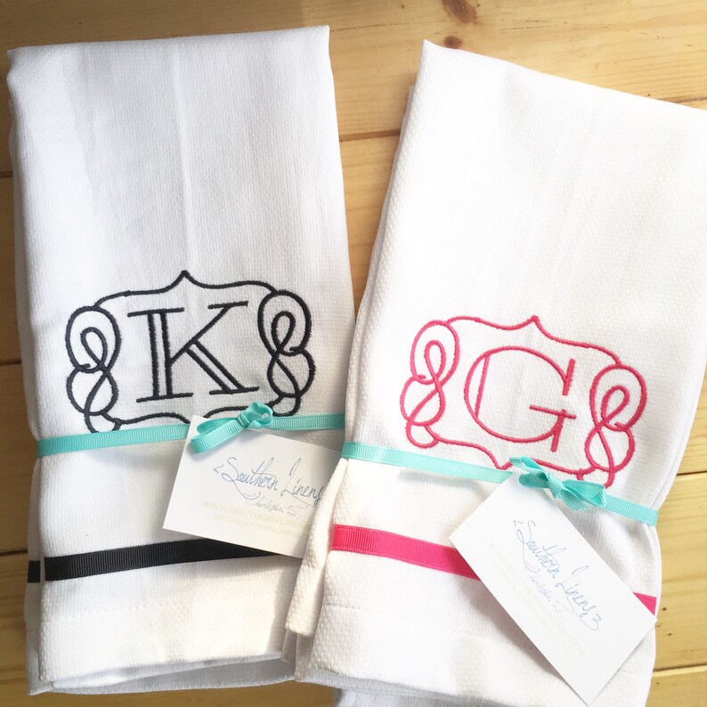 Monogram Hand Towel with Ribbon Trim / Wedding Gift / Monogram Gift image 2