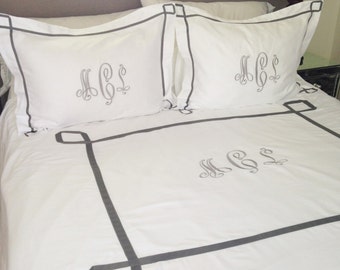 Monogram Duvet Queen/Full with Ribbon Trestle Trim / Monogram Bedding / Comforter / Coverlet