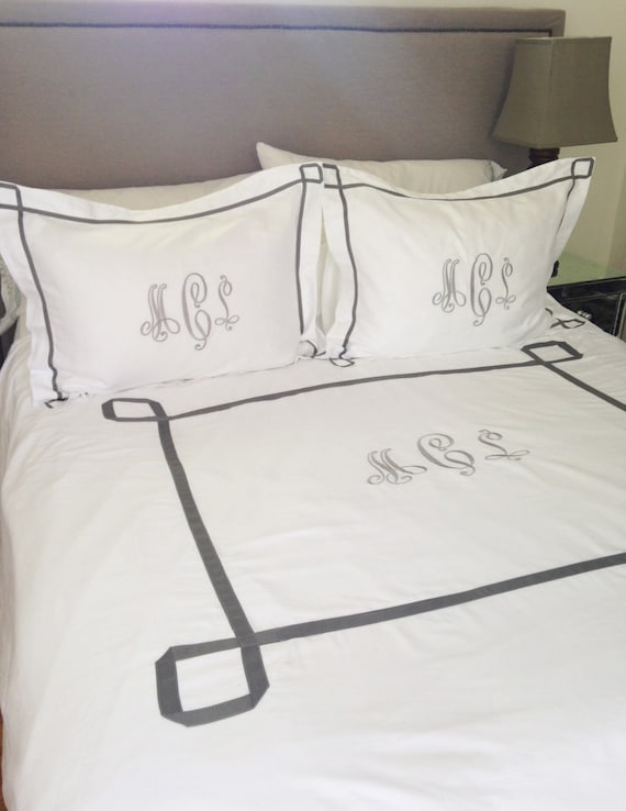 Monogram Duvet Queen/Full with Ribbon Trestle Trim / Monogram Bedding / Comforter / Coverlet