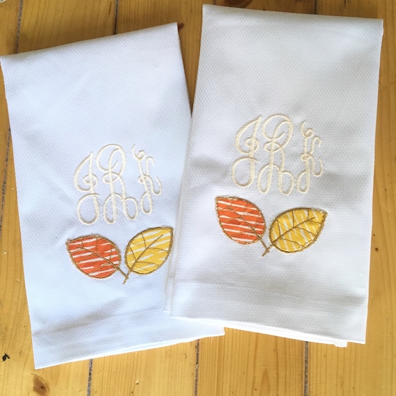 Monogram Fall Hand Towel with Applique Leaves / Fall Decor / Thanksgiving Decor