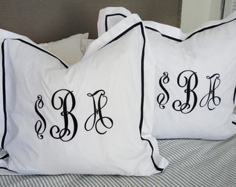 Monogram Euro Pillow Sham with Ribbon Trim / Monogram Bedding / Wedding Gift