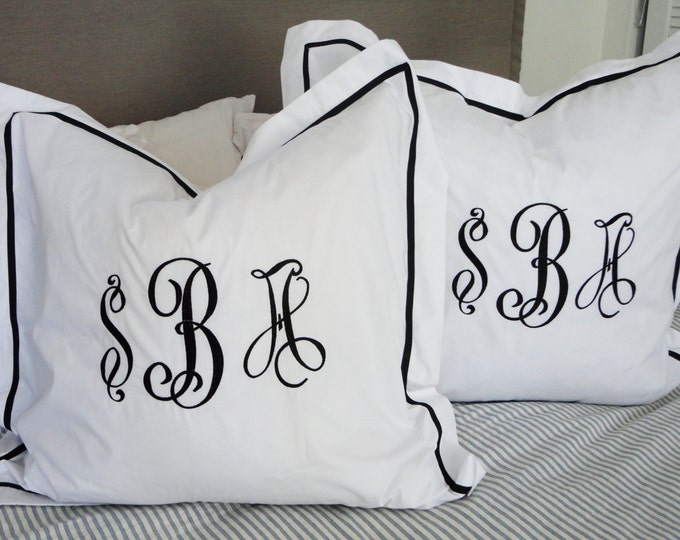 Featured listing image: Monogram Euro Pillow Sham with Ribbon Trim / Monogram Bedding / Wedding Gift