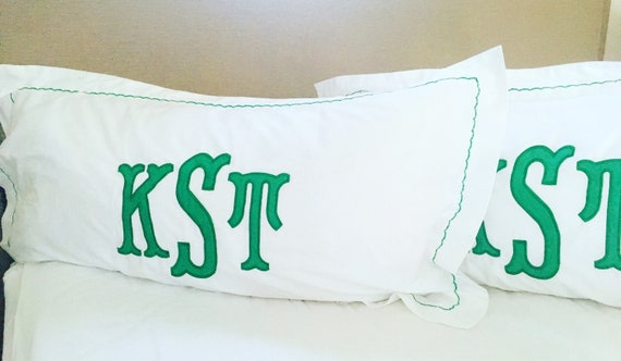 Monogram Appliqué King Pillow Sham with Custom Embroidered Border / Monogram Bedding / Wedding Gift