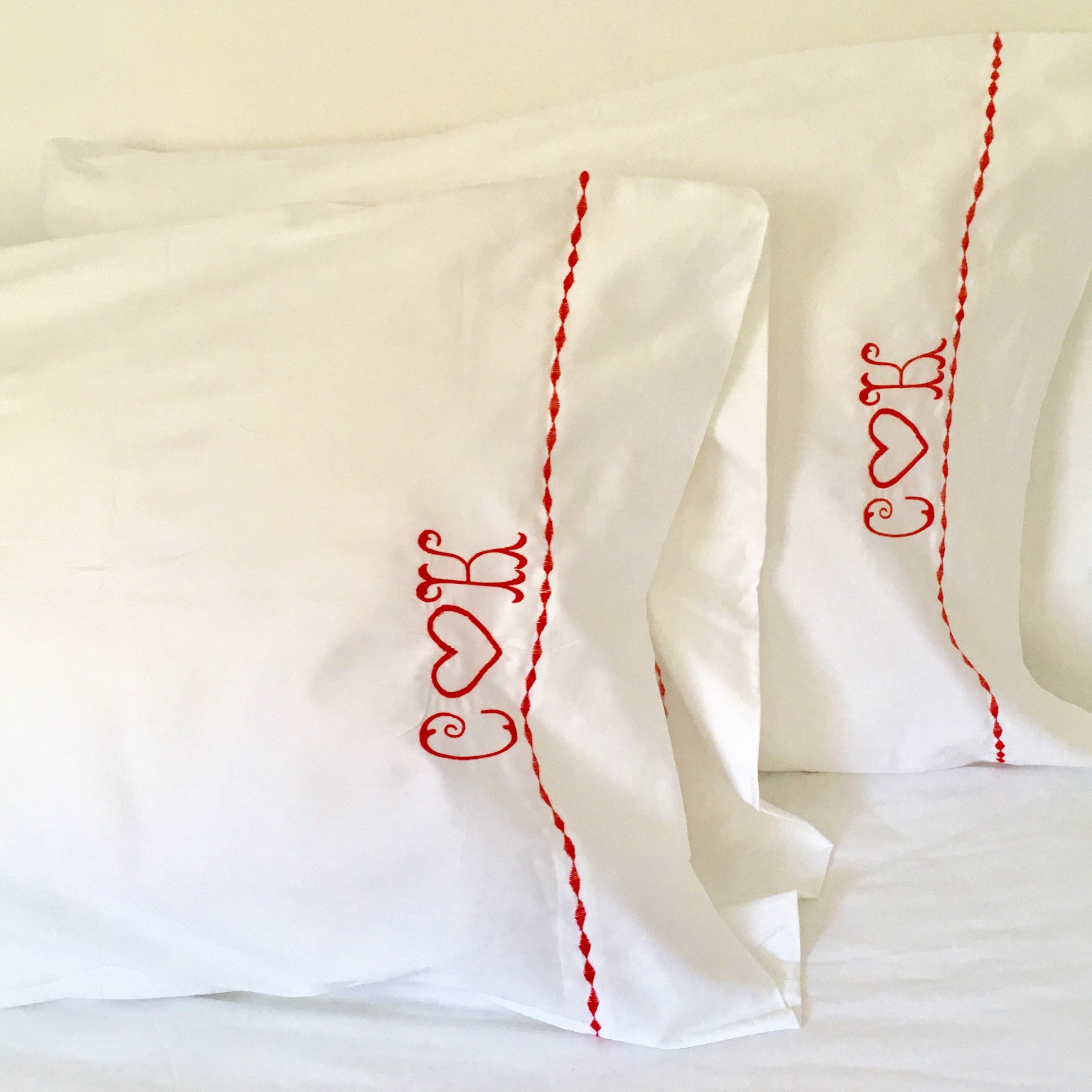 Monogram Standard Pillow Cases With Custom Embroidered Border 