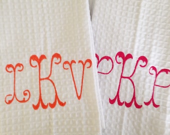Monogram Embroidered Waffle Weave Kitchen Towel / Cotton / Housewarming Gift  / Dish Towel