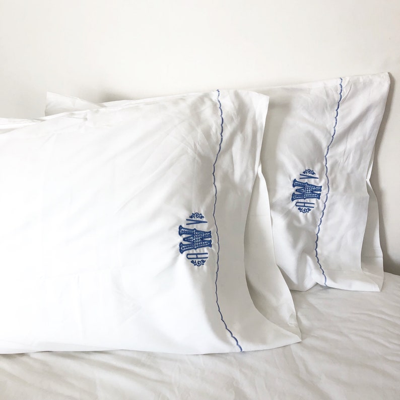 Monogram Twin Sheet Set With Custom Embroidered Border Image 0