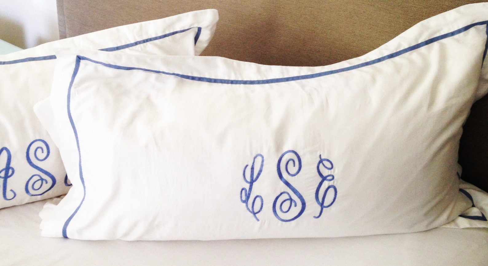 Monogram King Pillow Sham With Ribbon Trim / Monogram Bedding Etsy