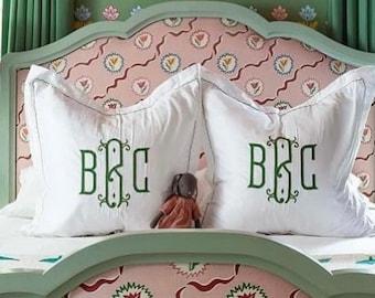 Monogram Appliqué Euro Pillow Sham: Custom Embroidered Border  / Egyptian Cotton / Bedding