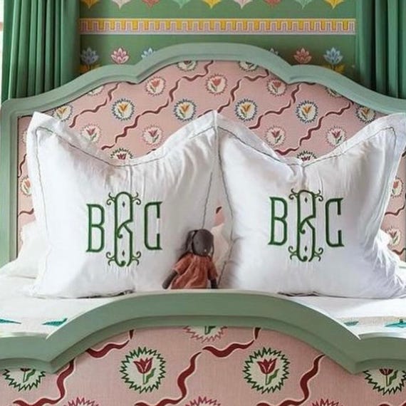 Monogram Appliqué Pillow Sham: Custom Embroidered Border