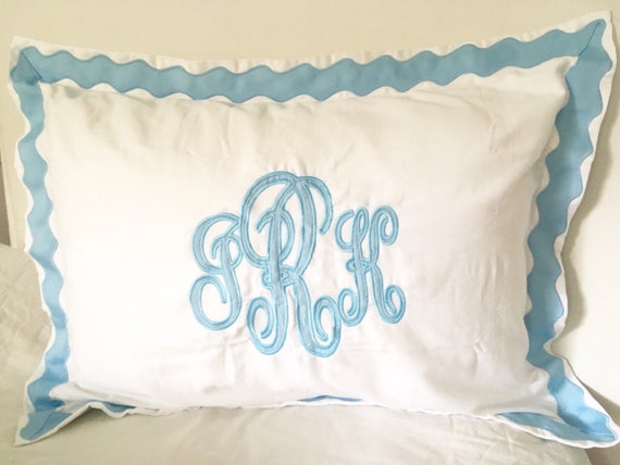 Monogram Applique Standard Sham with Ribbon Scallop Trim / Sham / Duvet / Pillowcase