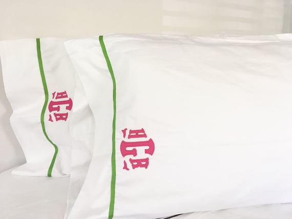 Monogram Standard Pillow Cases With Custom Embroidered Border 