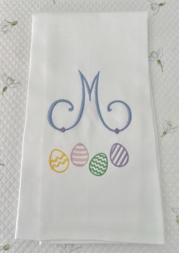 Easter Monogram Hand Towel with Embroidered Eggs / Spring Decor