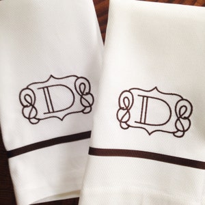 Monogram Hand Towel with Ribbon Trim / Wedding Gift / Monogram Gift image 1