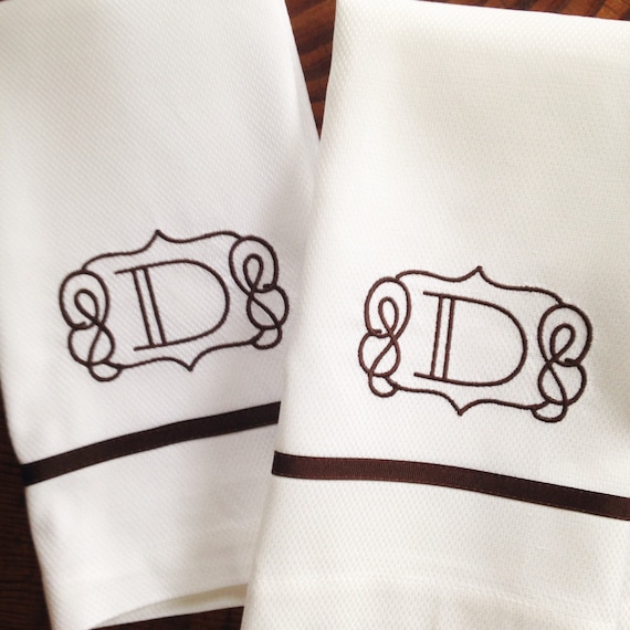 Monogram Hand Towel with Ribbon Trim / Wedding Gift / Monogram Gift