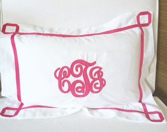 Monogram Applique Pillow Sham with Trestle Trim  / Baby Pillow / Monogram Bedding