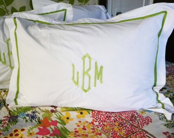 Monogram Standard Pillow Sham with Ribbon Trim / Monogram Bedding / Wedding Gift / Graduation Gift