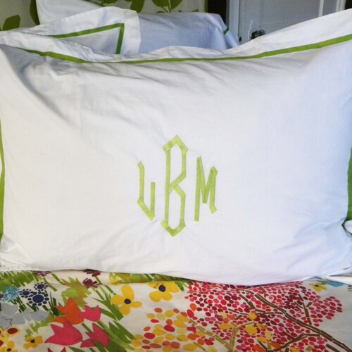 Monogram Euro Pillow Sham With Ribbon Trim / Monogram Bedding Etsy