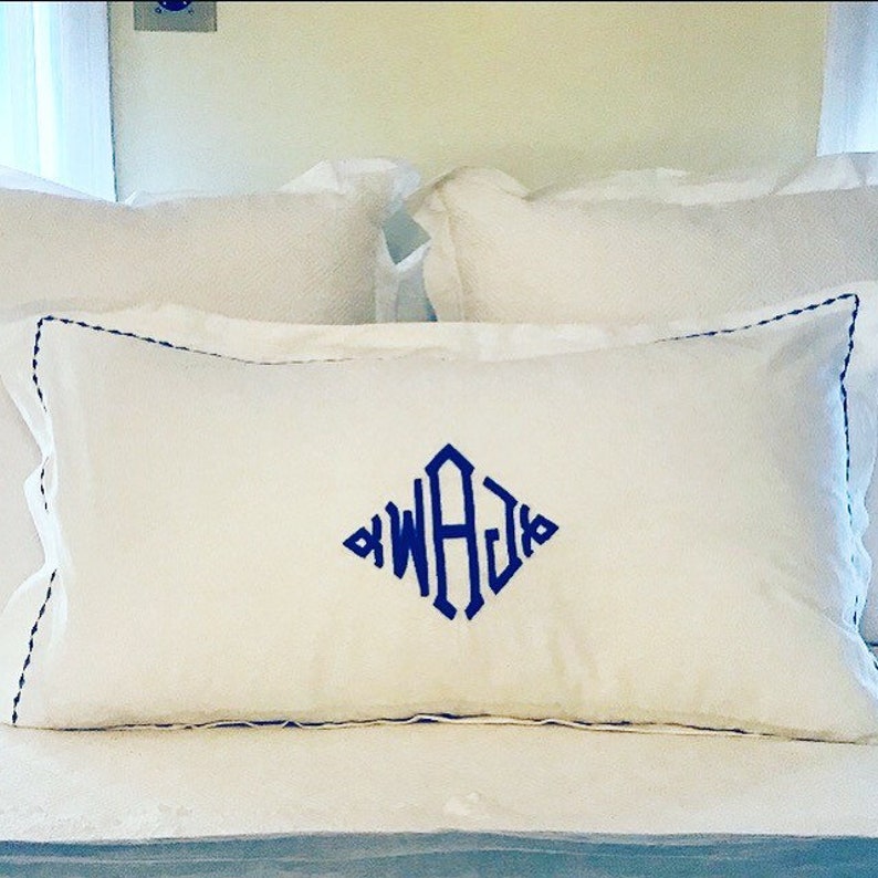 Monogram King Pillow Sham with Custom Embroidered Border / Monogram Bedding image 3