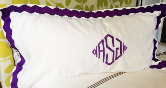 Monogram King Pillow Sham with Scalloped Ribbon Trim / Monogram Bedding