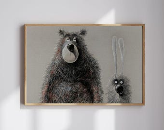 Urso e Coelho | Impressão Giclée