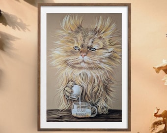 コーヒー猫、猫の絵、かわいい猫、コーヒー猫 - Etsy 日本