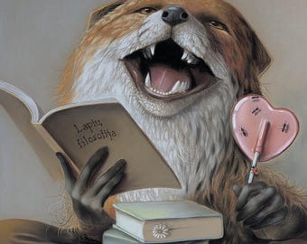 Original Fox Painting | Whimsical Fox Philosophy Artwork | Funny Book Lover Gift