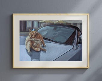 Arte de gato pelirrojo / Pintura pastel original